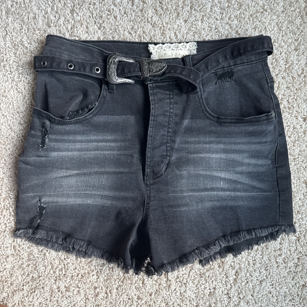 Altar'd State Black Jean Shorts Distressed Raw-Edge